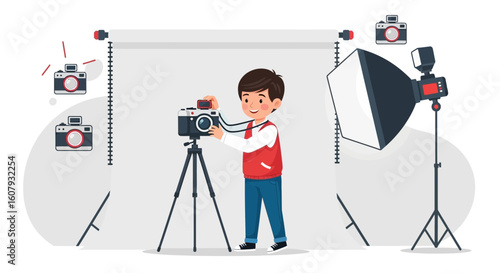 Young Photographer Engaged In A Studio Session Capturing Moments Professionally