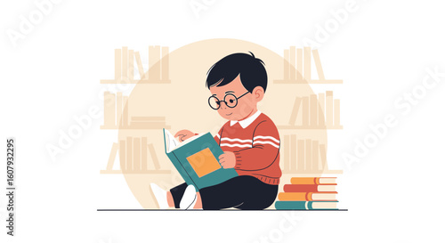 Young Reader Absorbed In A Story Surrounded By Books Enjoying Literature