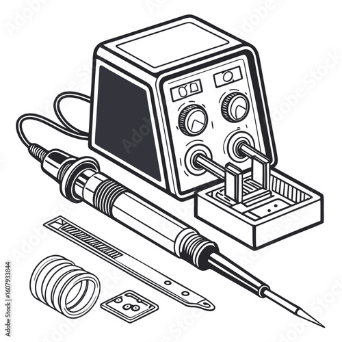 Creative Soldering Station Vector Illustration | Clean and Modern Design for Electronics Repair, PCB Soldering, and Engineering Tool 