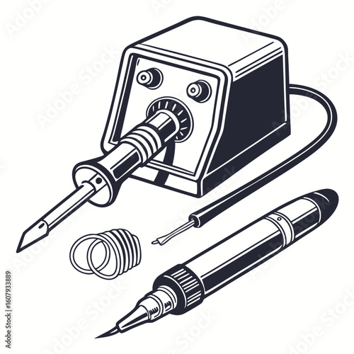 Creative Soldering Station Vector Illustration | Clean and Modern Design for Electronics Repair, PCB Soldering, and Engineering Tool 