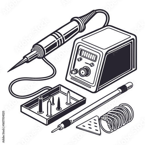 Creative Soldering Station Vector Illustration | Clean and Modern Design for Electronics Repair, PCB Soldering, and Engineering Tool 