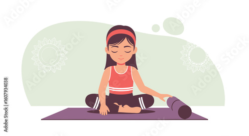 Young Woman Preparing For Yoga Session In Lotus Position Illustration