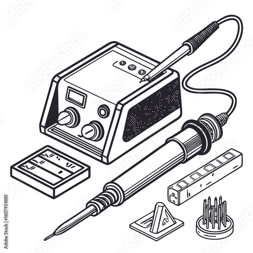 Creative Soldering Station Vector Illustration | Clean and Modern Design for Electronics Repair, PCB Soldering, and Engineering Tool 