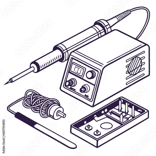 Creative Soldering Station Vector Illustration | Clean and Modern Design for Electronics Repair, PCB Soldering, and Engineering Tool 