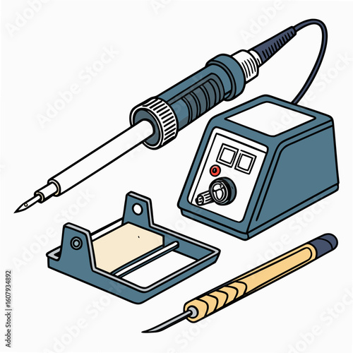 Creative Soldering Station Vector Illustration | Clean and Modern Design for Electronics Repair, PCB Soldering, and Engineering Tool 