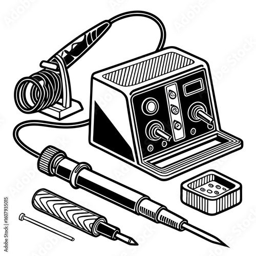 Creative Soldering Station Vector Illustration | Clean and Modern Design for Electronics Repair, PCB Soldering, and Engineering Tool 