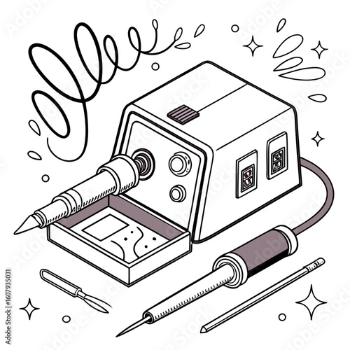 Creative Soldering Station Vector Illustration | Clean and Modern Design for Electronics Repair, PCB Soldering, and Engineering Tool 