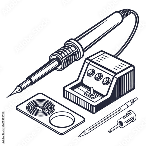 Creative Soldering Station Vector Illustration | Clean and Modern Design for Electronics Repair, PCB Soldering, and Engineering Tool 