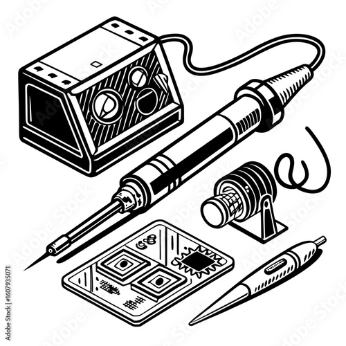 Creative Soldering Station Vector Illustration | Clean and Modern Design for Electronics Repair, PCB Soldering, and Engineering Tool 
