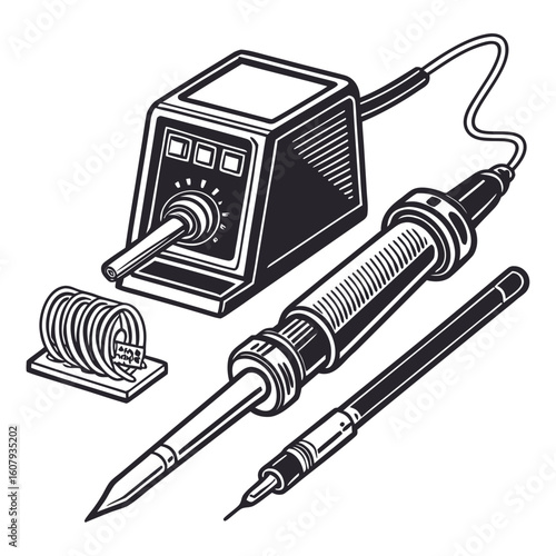 Creative Soldering Station Vector Illustration | Clean and Modern Design for Electronics Repair, PCB Soldering, and Engineering Tool 