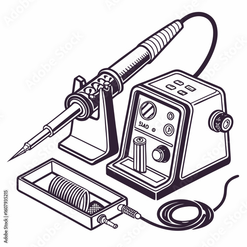 Creative Soldering Station Vector Illustration | Clean and Modern Design for Electronics Repair, PCB Soldering, and Engineering Tool 