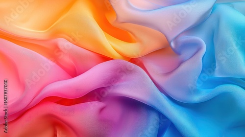 Flowing fabric in vibrant hues of pink, orange, yellow, and blue