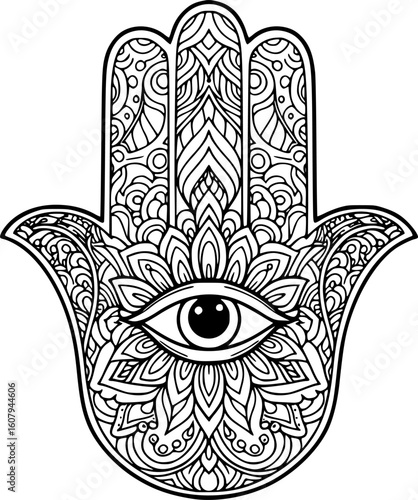 Zentangle vector Hamsa Hand for adult anti stress coloring pages
