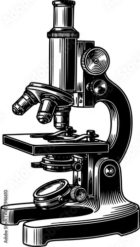 Vector old microscope. Vintage hand drawn illustration for science