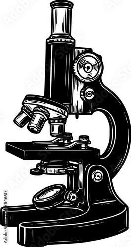 Vector old microscope. Vintage hand drawn illustration for science