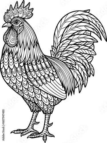 Vector Rooster, zentangle domestic farmer Bird for adult Coloring