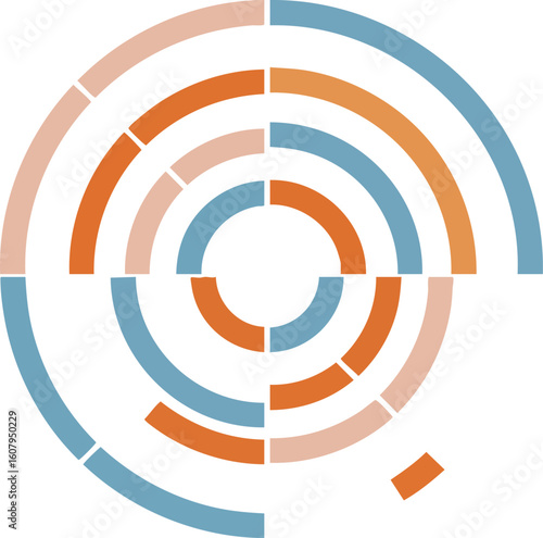 Circular segmented infographic design with blue orange and beige color scheme for data visualization and presentation purposes vector illustration 