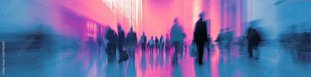 Obraz premium Blurry people in a brightly lit hall