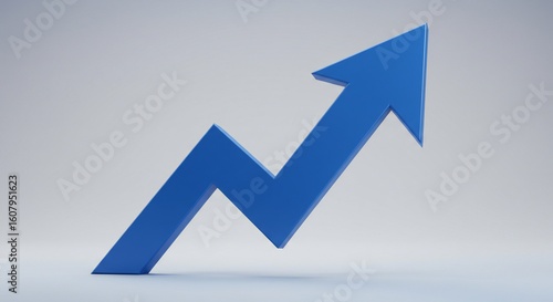 A sleek blue arrow pointing upwards, designed with a glossy finish, against a minimalist light gray backdrop, emphasizing progress and success.