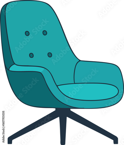 Modern turquoise swivel chair with sleek design and comfortable padding for home or office use vector illustration 