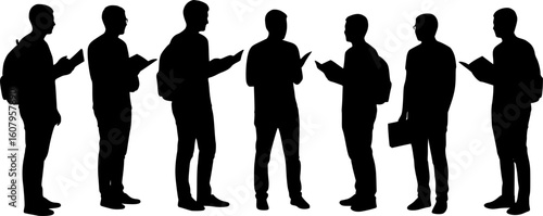 Silhouette group of students discussing while holding books vector silhouette
