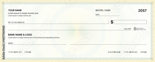 Blank bank check, checkbook cheque template or money payment paper voucher, vector mockup. Business or personal account cash pay cheque certificate or paycheck coupon from checkbook
