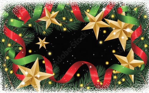 Christmas Tree with Gifts and Lights Background

