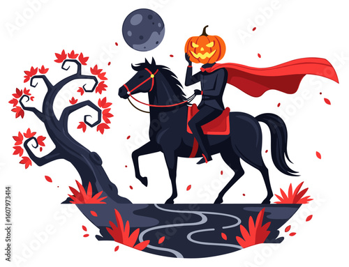 Headless Horseman with Pumpkin Head on Horseback