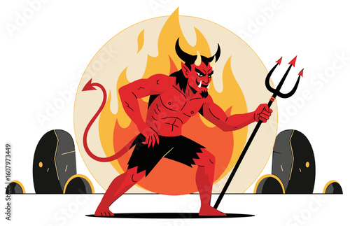 Devil Holding a Trident with Flames