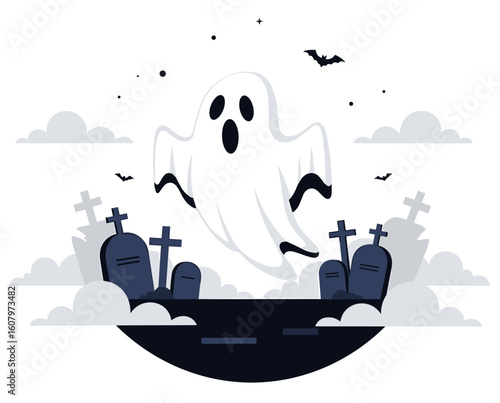 Ghost Hovering Over a Graveyard