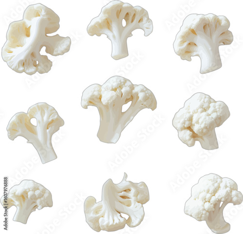 Fresh white cauliflower florets arranged vegetable food