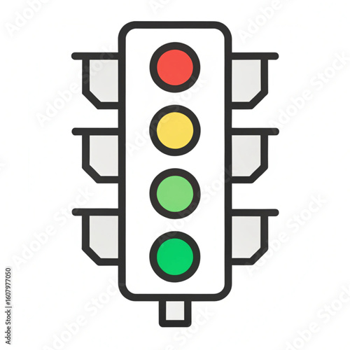 International Traffic Light's Day Traffic light linear icon. Four traffic light variations showing different colors and designs on white background