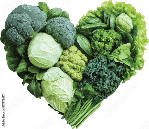 Heart shaped arrangement of fresh green vegetables vector