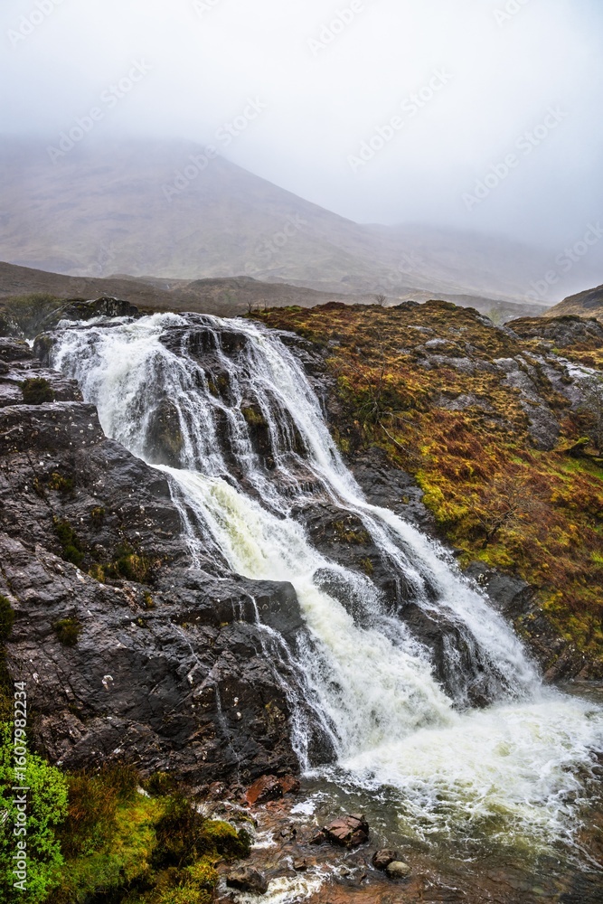 Obraz premium Glencoe Waterfall, Glencoe Valley, Argyll, Highlands, Scotland, UK