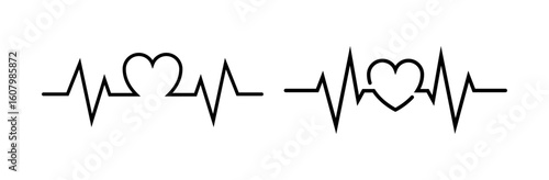 Ecg Heartbeat Lines With Hearts Collection