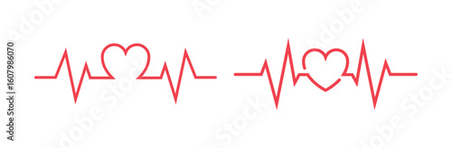 Ecg Heartbeat Lines With Hearts Collection