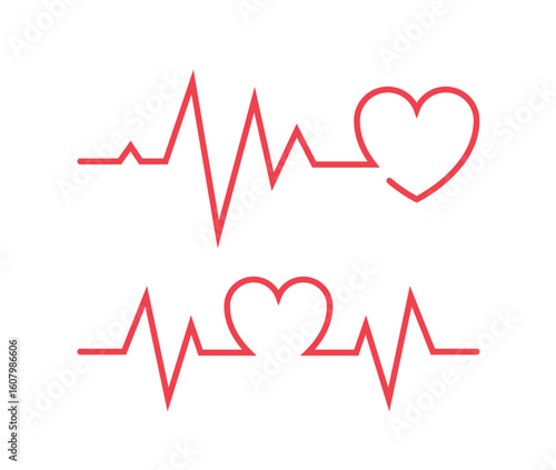 Ecg Heartbeat Lines With Hearts Collection