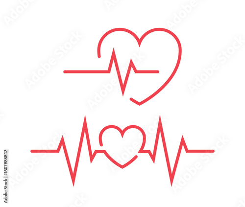 Ecg Heartbeat Lines With Hearts Collection