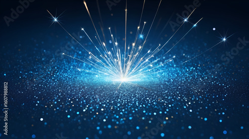 Brilliant sparkler texture. Diamond dust shimmer surface. Blue holographic glitter background. Celebrate decor.