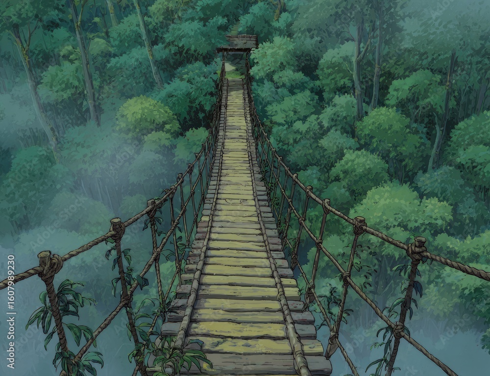 Fototapeta premium Lush jungle suspension bridge