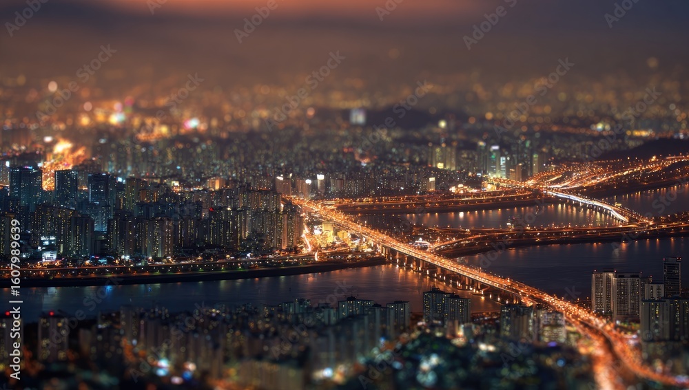 Fototapeta premium Night cityscape aerial view (1)