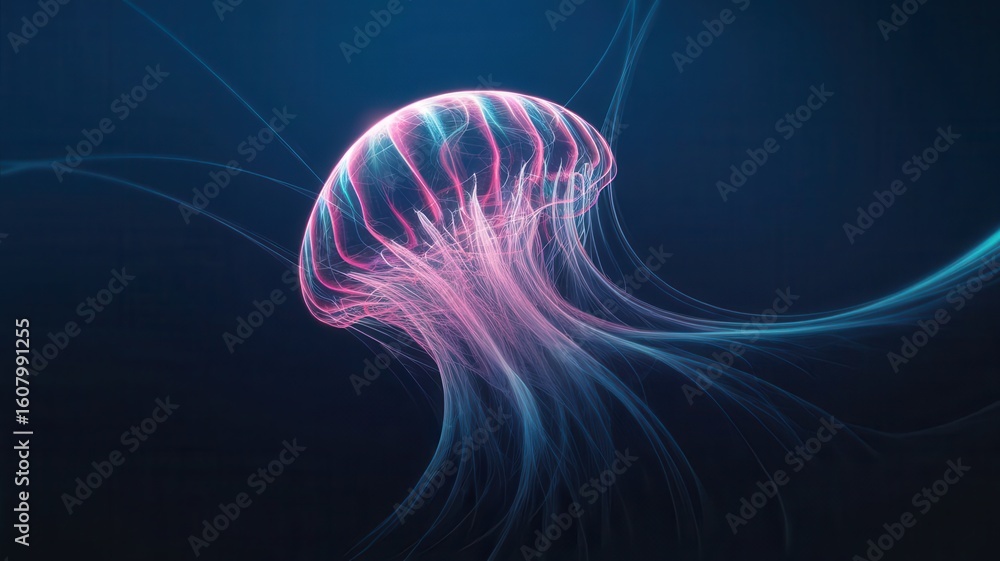 Fototapeta premium Abstract Glowing Jellyfish Illustration against a Dark Blue Background