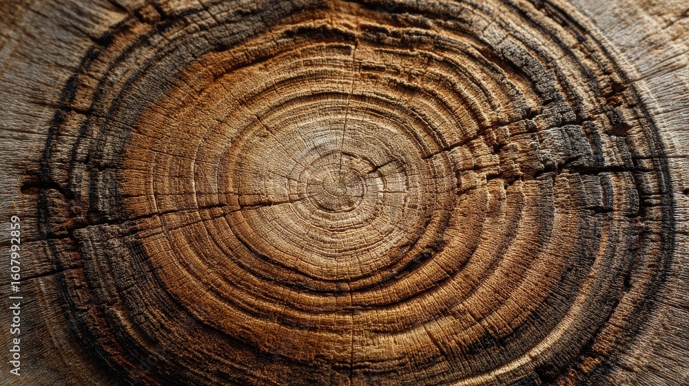 Naklejka premium Tree rings show wood grain, texture, growth, and the natural history. Use this image for background, texture, or educational purposes.