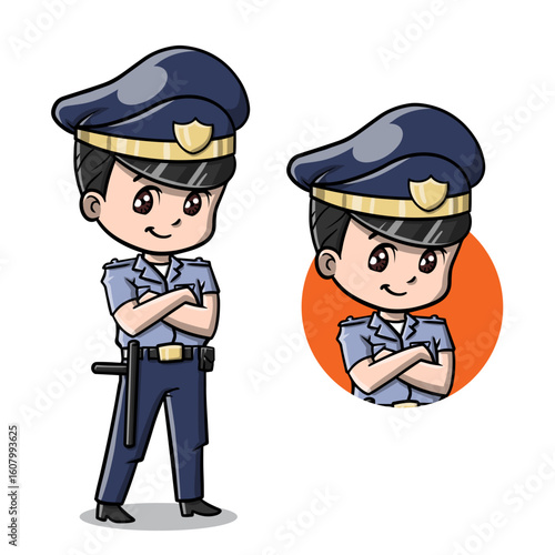 Confident cop standing with arms crossed, suitable for law enforcement concepts, police services, confidence, authority, and security themes.