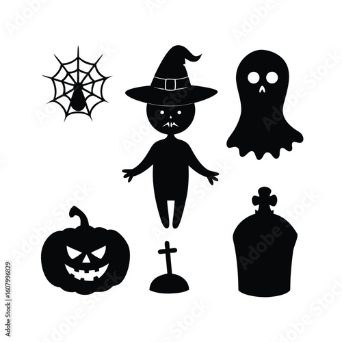 Creepy halloween rotting pumpkin with stitched voodoo mask silhouette design