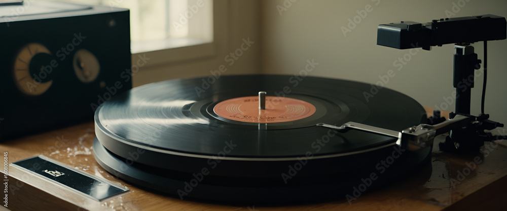 Obraz premium Vinyl Record Spinning on a Turntable