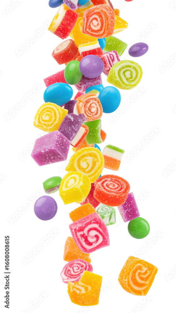 Fototapeta premium PNG Colorful candy pieces falling joyfully png