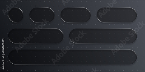 Set of black liquid glass elements. Modern futuristic user interface design. Abstract dark elegant vector illustration.