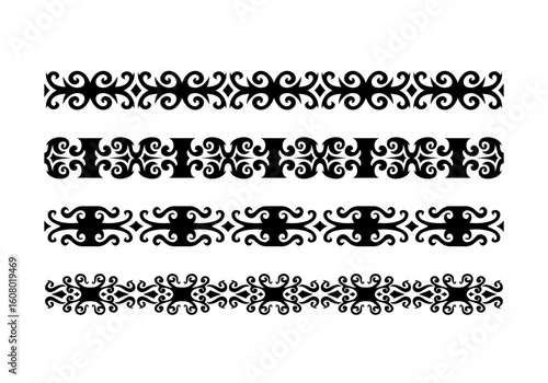 Ethnic borneo dayak tribe border pattern, swirl bold tribal frame pattern