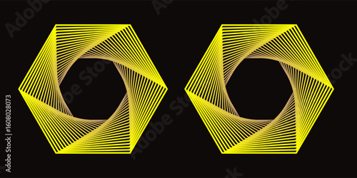 Black and yellow hexagonal technology vector abstract background. Yellow bright energy flashes under hexagon in modern technology futuristic background illustration. Dark gray honeycomb texture grid.